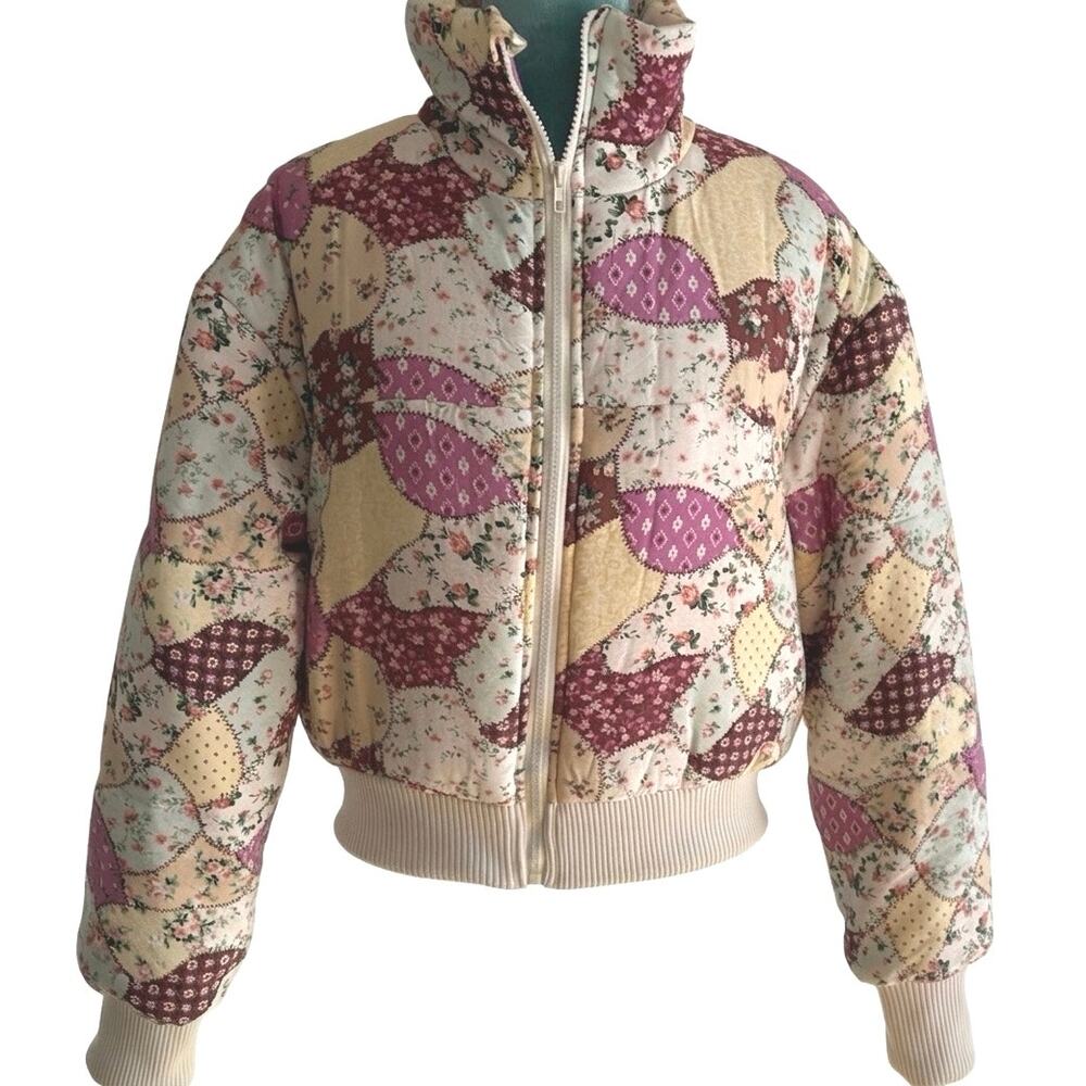 merci Floral Patchwork Quilted Puffer Jacket Grandma Core Cottagecore Size s